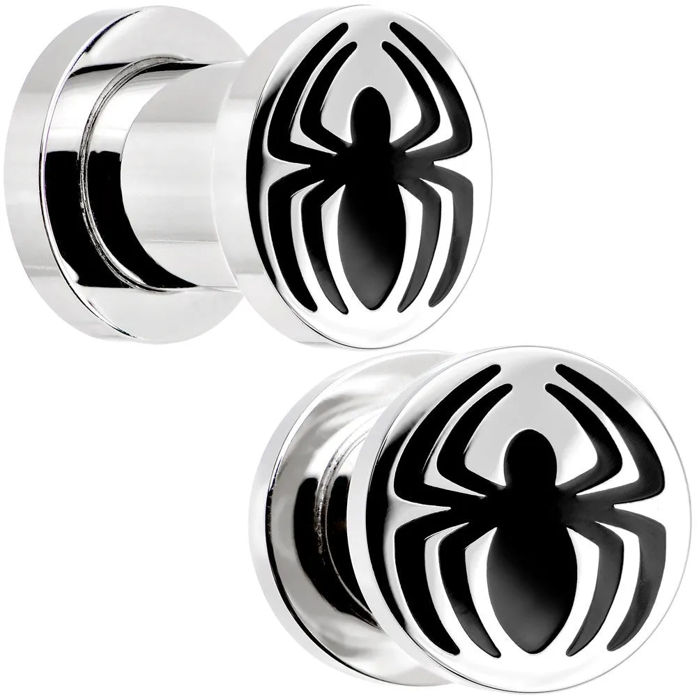 0 Gauge Stainless Steel Licensed Spider-Man Logo Screw Fit Plug Set