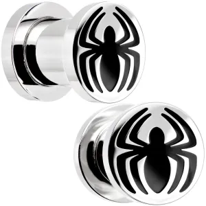 0 Gauge Stainless Steel Licensed Spider-Man Logo Screw Fit Plug Set
