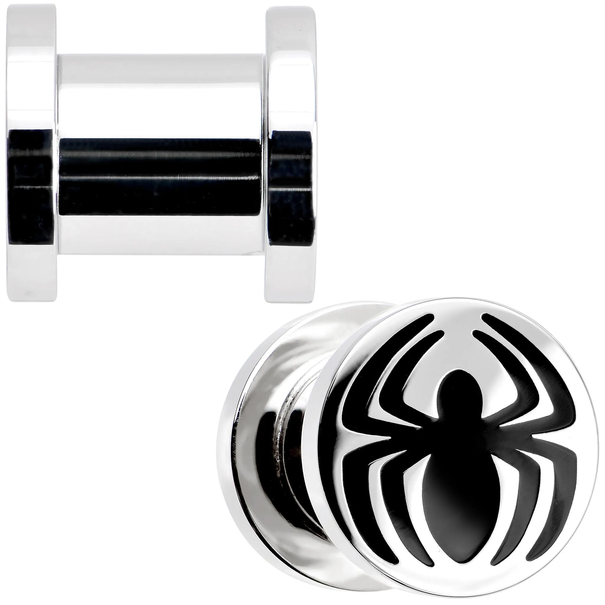 0 Gauge Stainless Steel Licensed Spider-Man Logo Screw Fit Plug Set