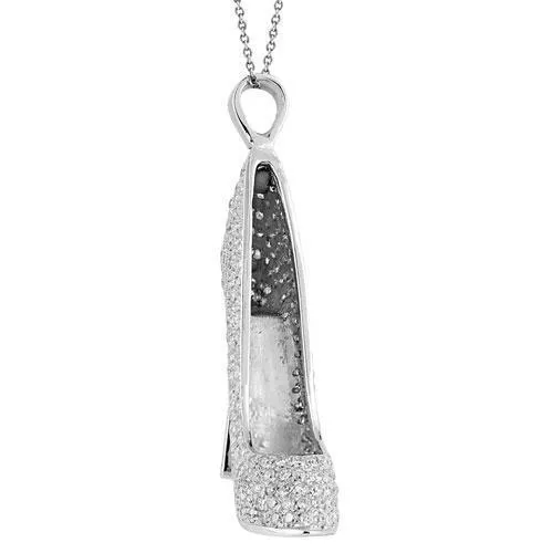 10K White Solid Gold Custom Diamond Lady Shoe Pendant 2.5 Ctw