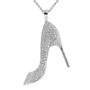 10K White Solid Gold Custom Diamond Lady Shoe Pendant 2.5 Ctw