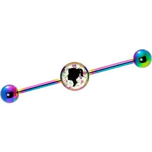 14 Gauge Woman Floral Silhouette Rainbow Industrial Barbell 37mm