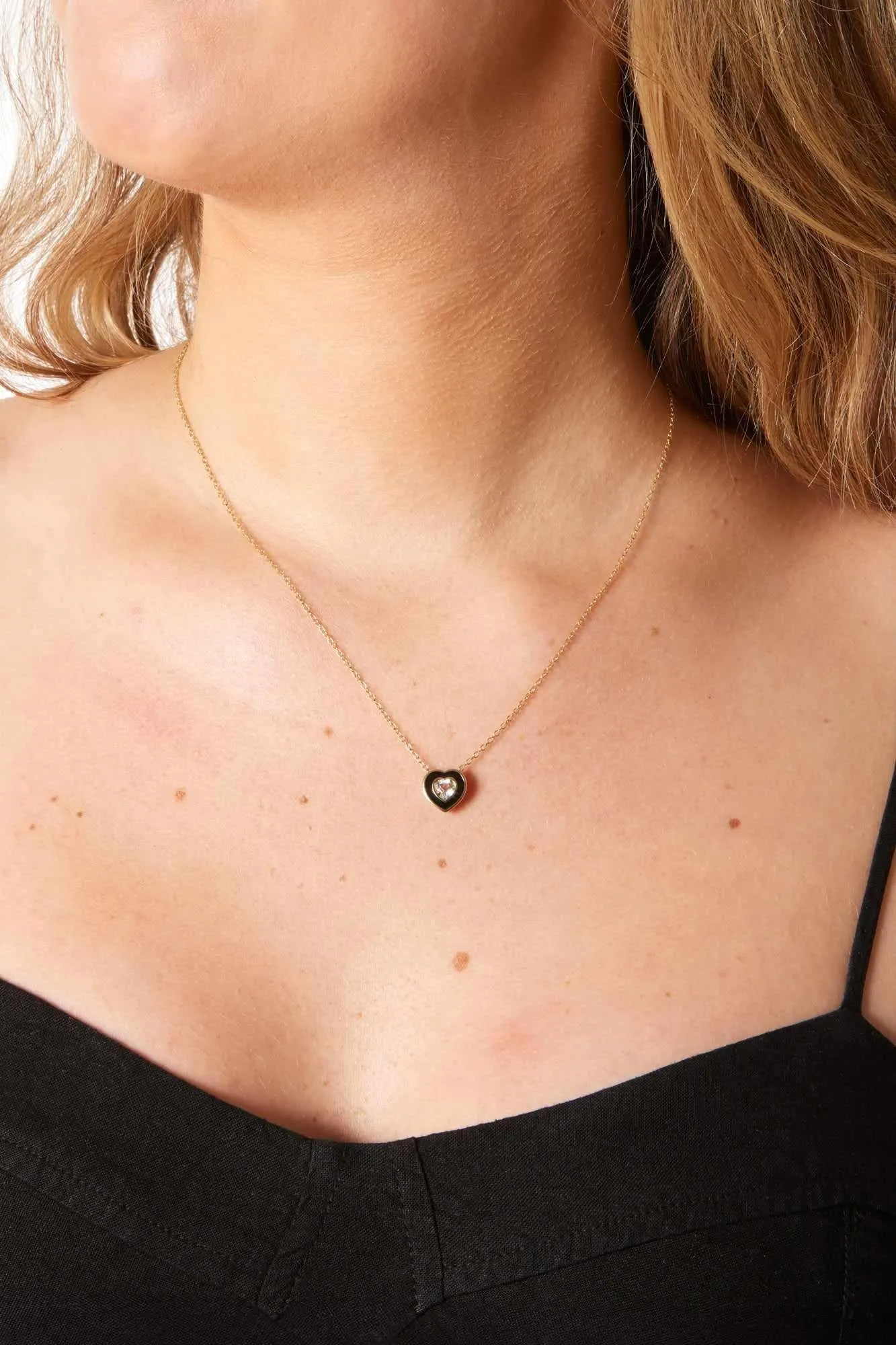 14K Black Enamel Heart Necklace