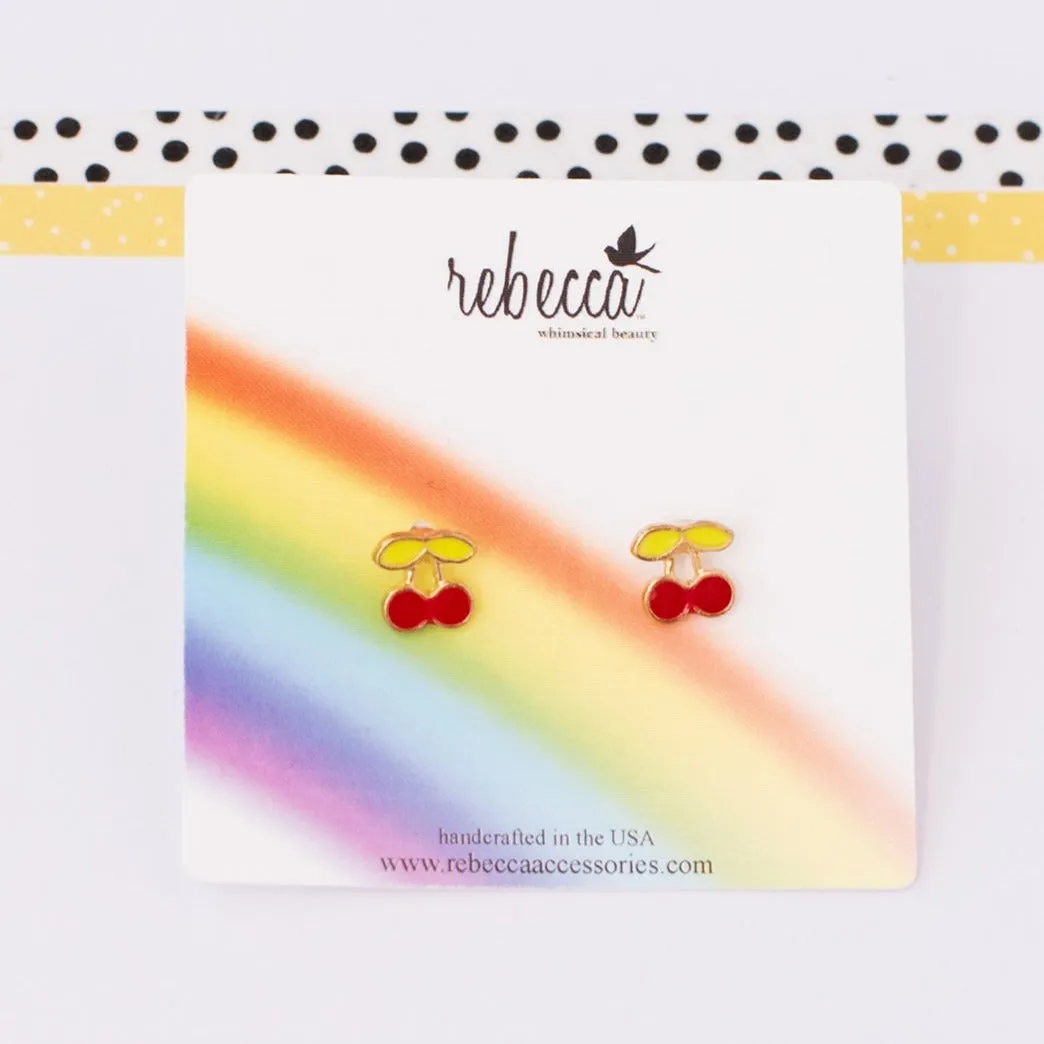 14k Gold Cherry Post Stud Enamel Earrings Children's Jewelry