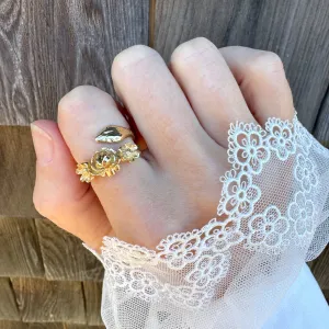 14k Gold Floral Snake Ring