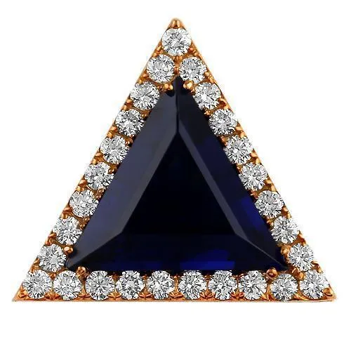 14K Solid Rose Gold Triangular Diamond Pendant with Blue Sapphire 3.00 Ctw