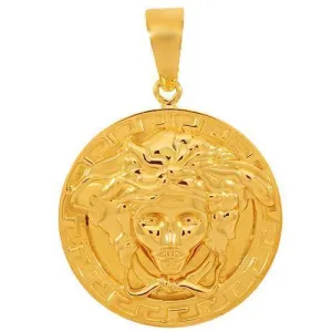 14K Solid Yellow Gold Mens Custom Medusa Head Pendant