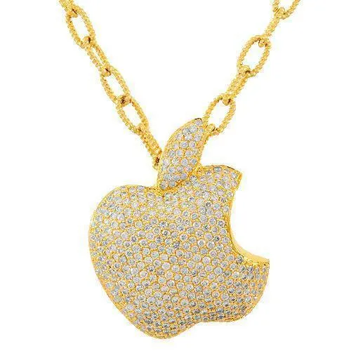 14K Solid Yellow Gold Womens Diamond Custom Apple Pendant 3.91 Ctw