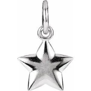 14K White 15.75x9.75 mm Puffed Star Charm with Jump Ring