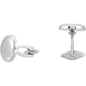 14K White 15.9 mm Men's Round Shaped Cuff Links