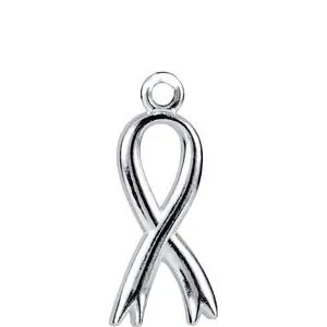 14K White Breast Cancer Awareness Ribbon Charm with Jump Ring