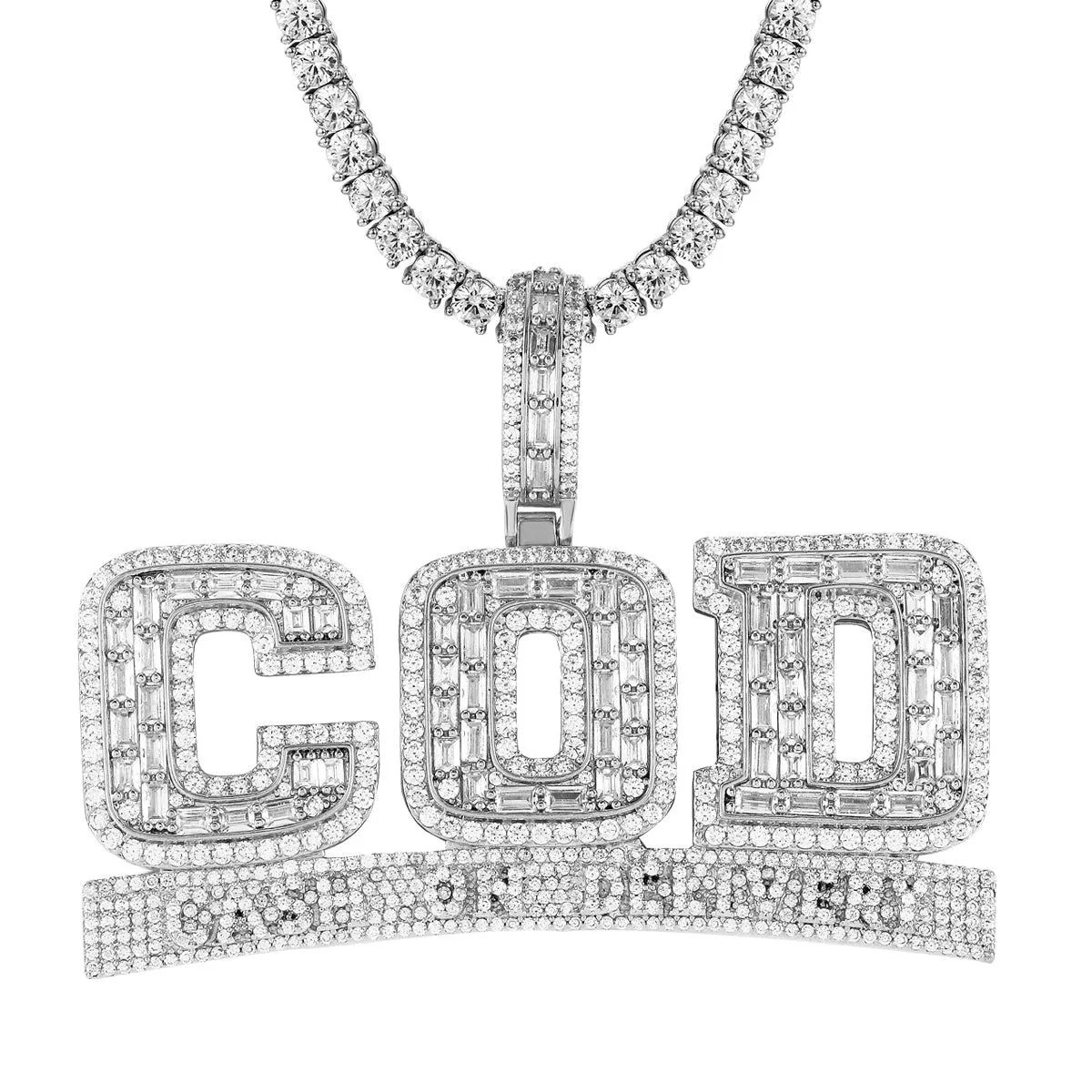 14K White Gold Tone Cash on Delivery Hip Hop Custom Pendant
