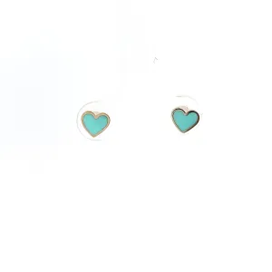 14k Yellow Gold Light Turquoise Enamel Heart Stud Earrings