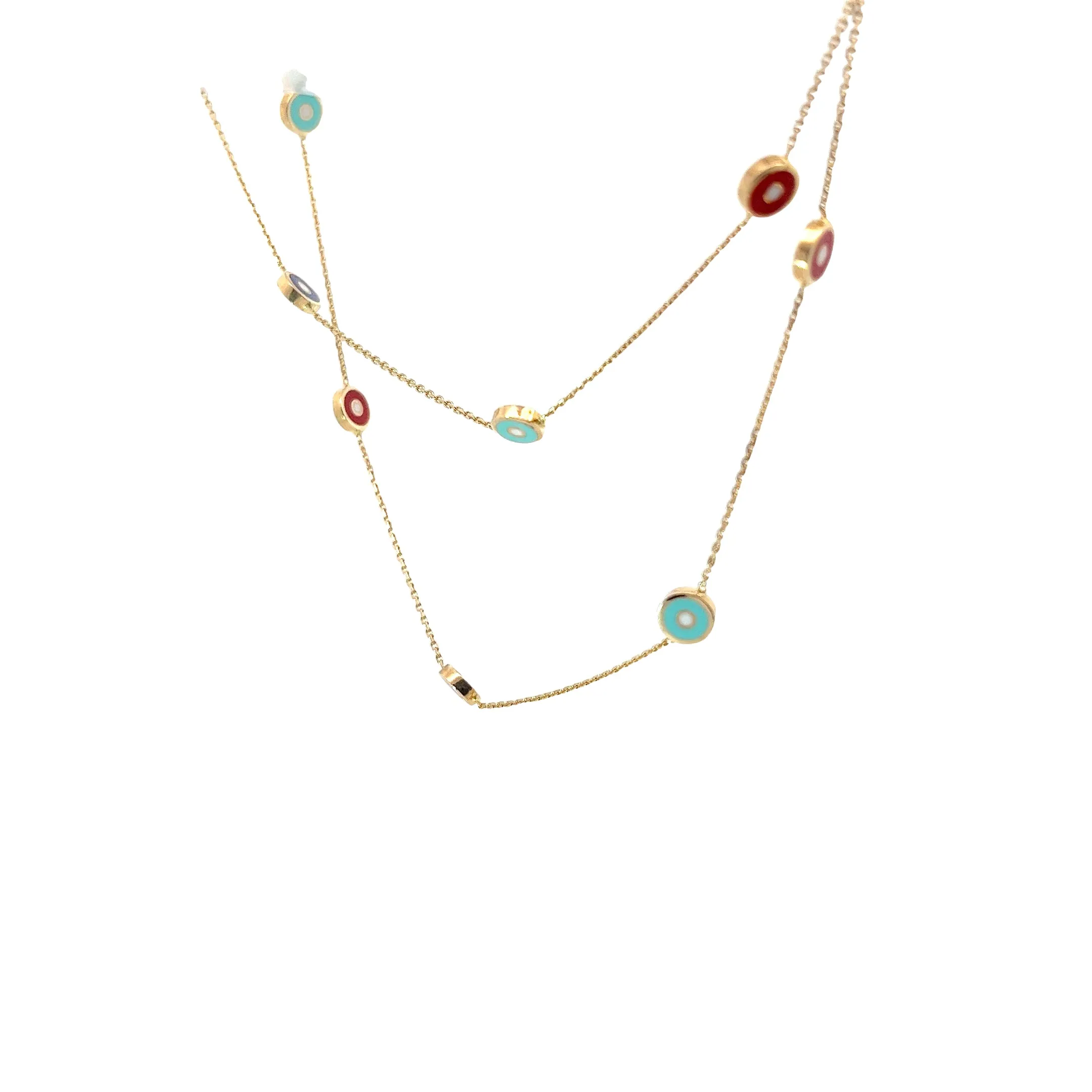 14k Yellow Gold Mix Color Enamel Evil Eye Necklace