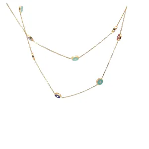 14k Yellow Gold Mix Color Enamel Evil Eye Necklace