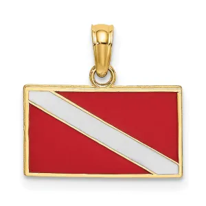 14K Yellow Gold Scuba Diving Flag with Red and White Enamel Finish