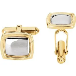 14K Yellow/White 14x16 mm Square Cuff Links
