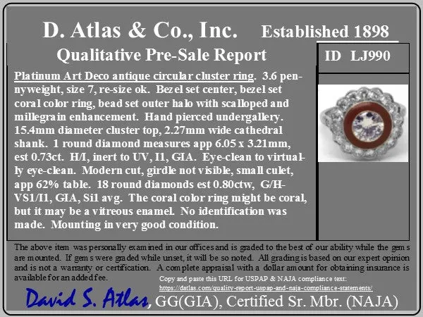 1.53ctw (est) Art Deco Diamond Enamel Target Ring