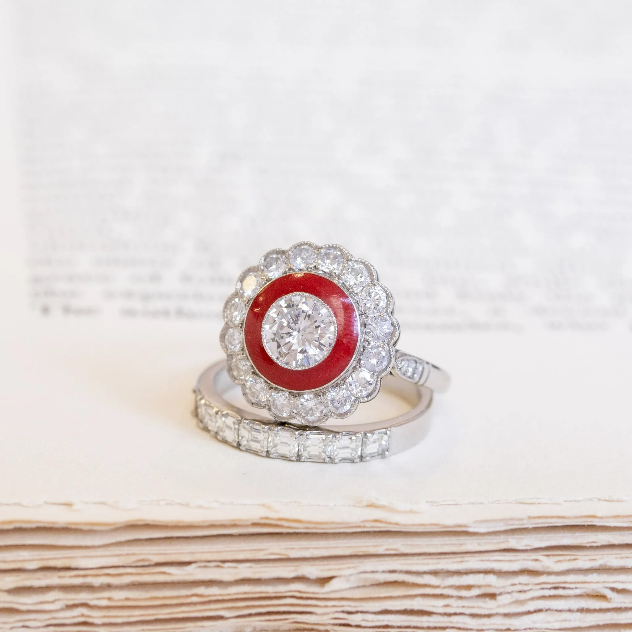 1.53ctw (est) Art Deco Diamond Enamel Target Ring