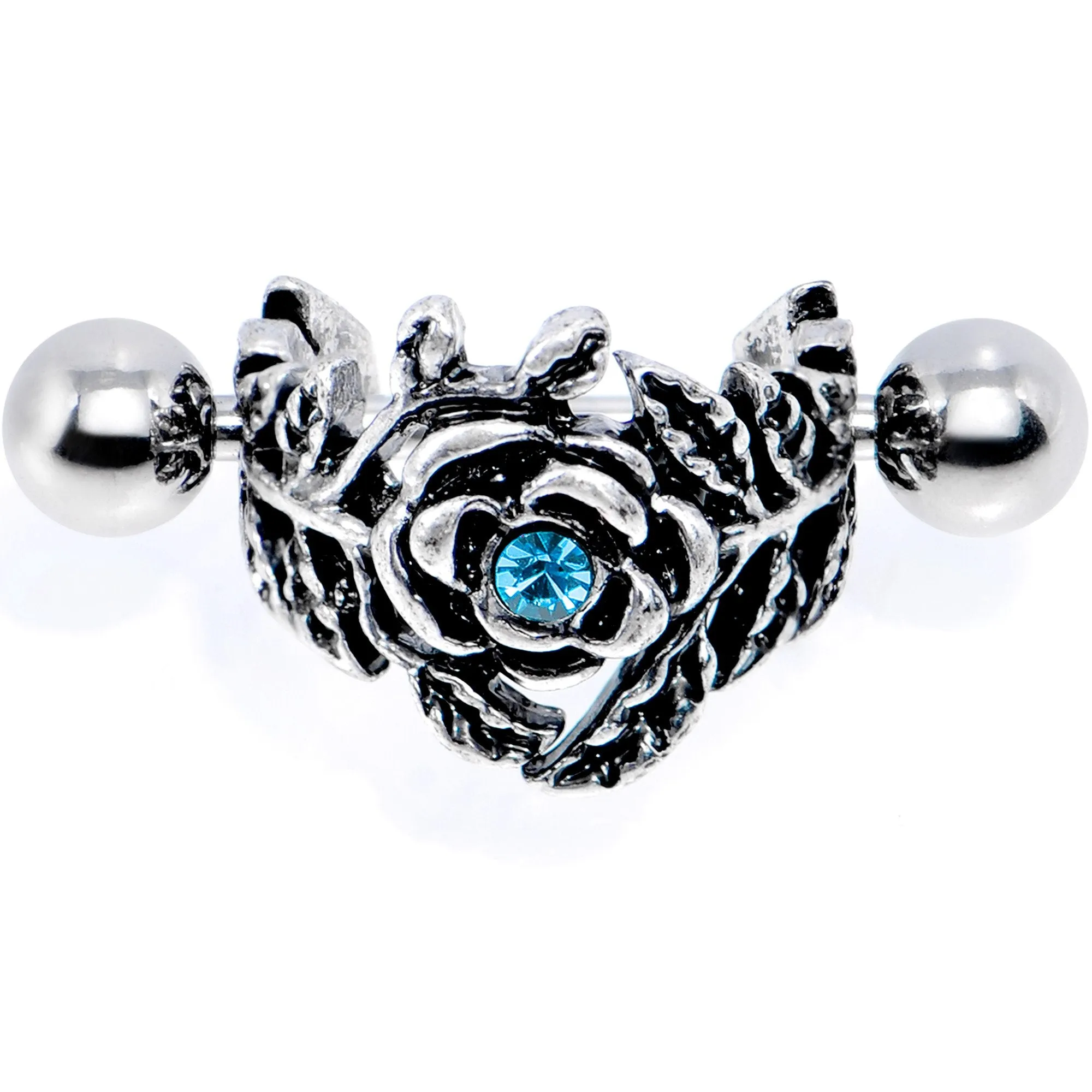 16 Gauge 1/2 Aqua Gem Floral Wreath Cuff Cartilage Earring