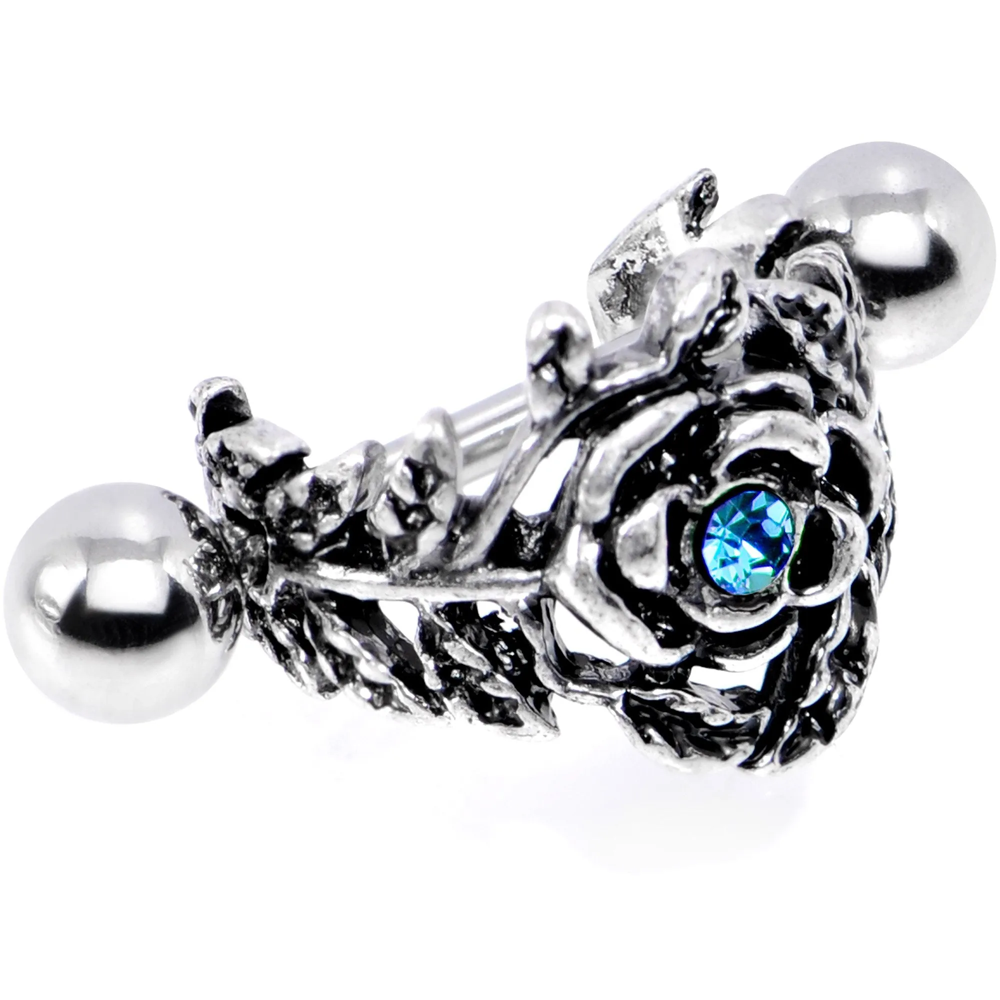 16 Gauge 1/2 Aqua Gem Floral Wreath Cuff Cartilage Earring