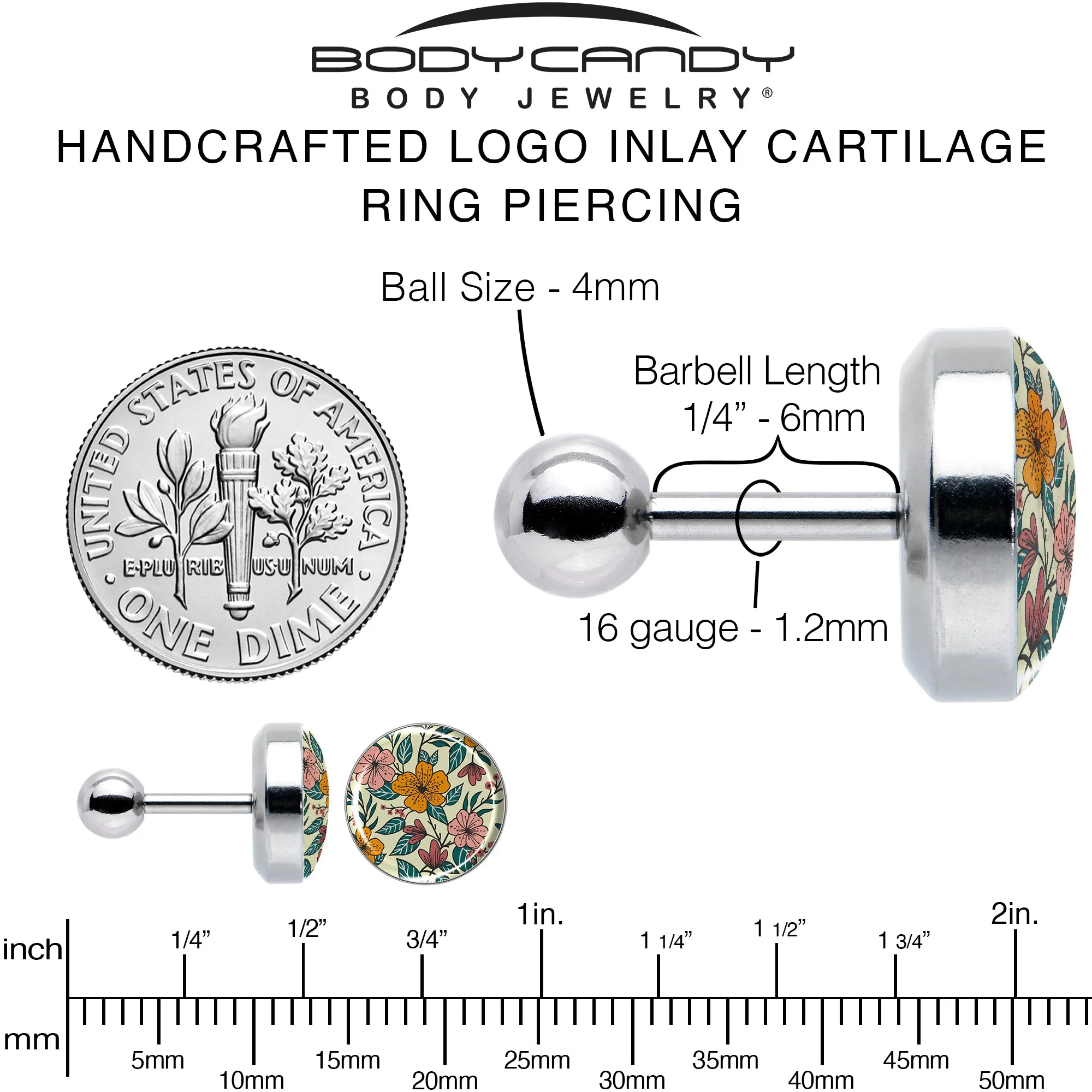 16 Gauge 1/4 Blossom Creation Wildflower Flowers Tragus Cartilage Earring