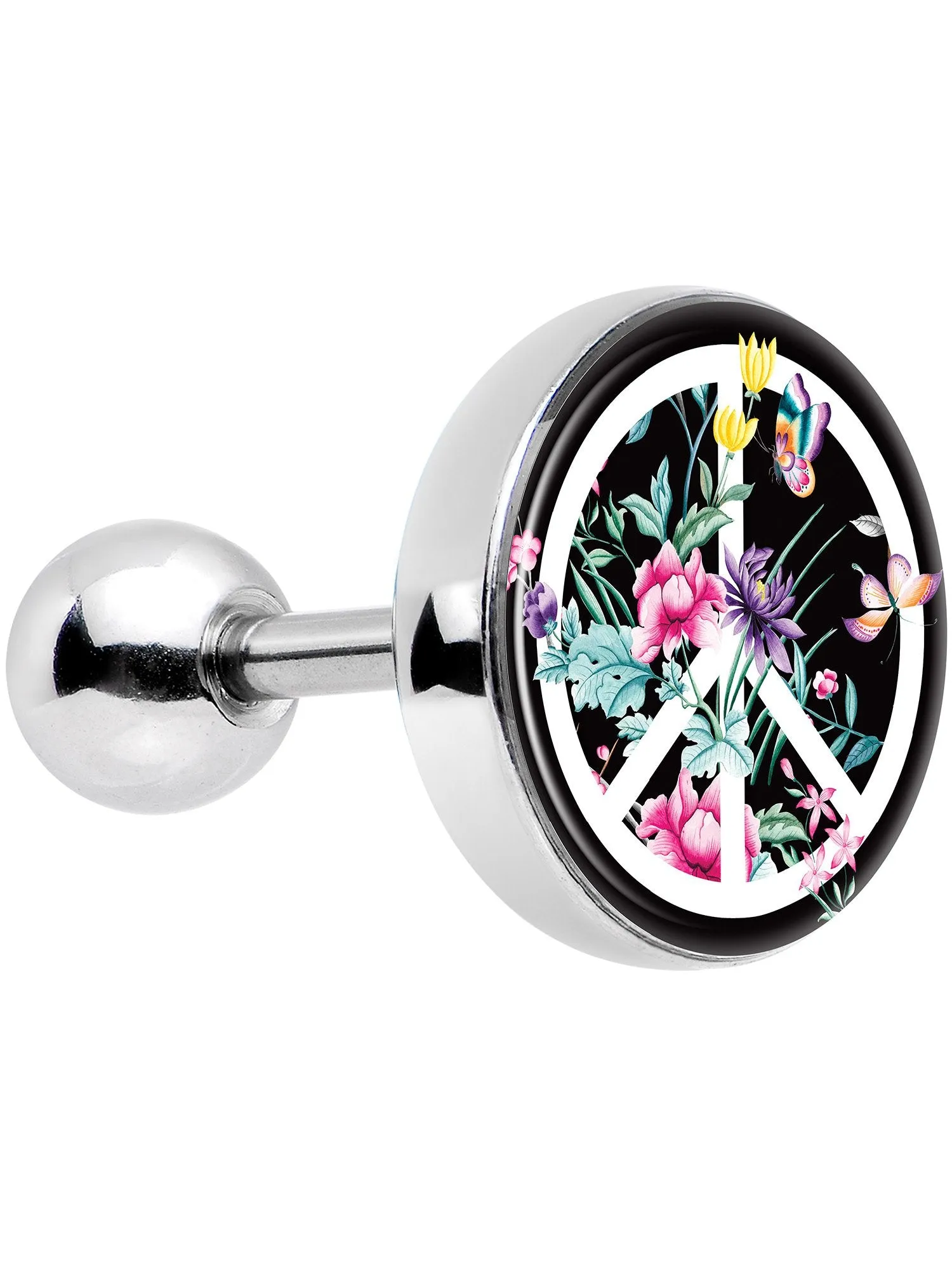 16 Gauge 1/4 Floral Peace Sign Tragus Cartilage Earring