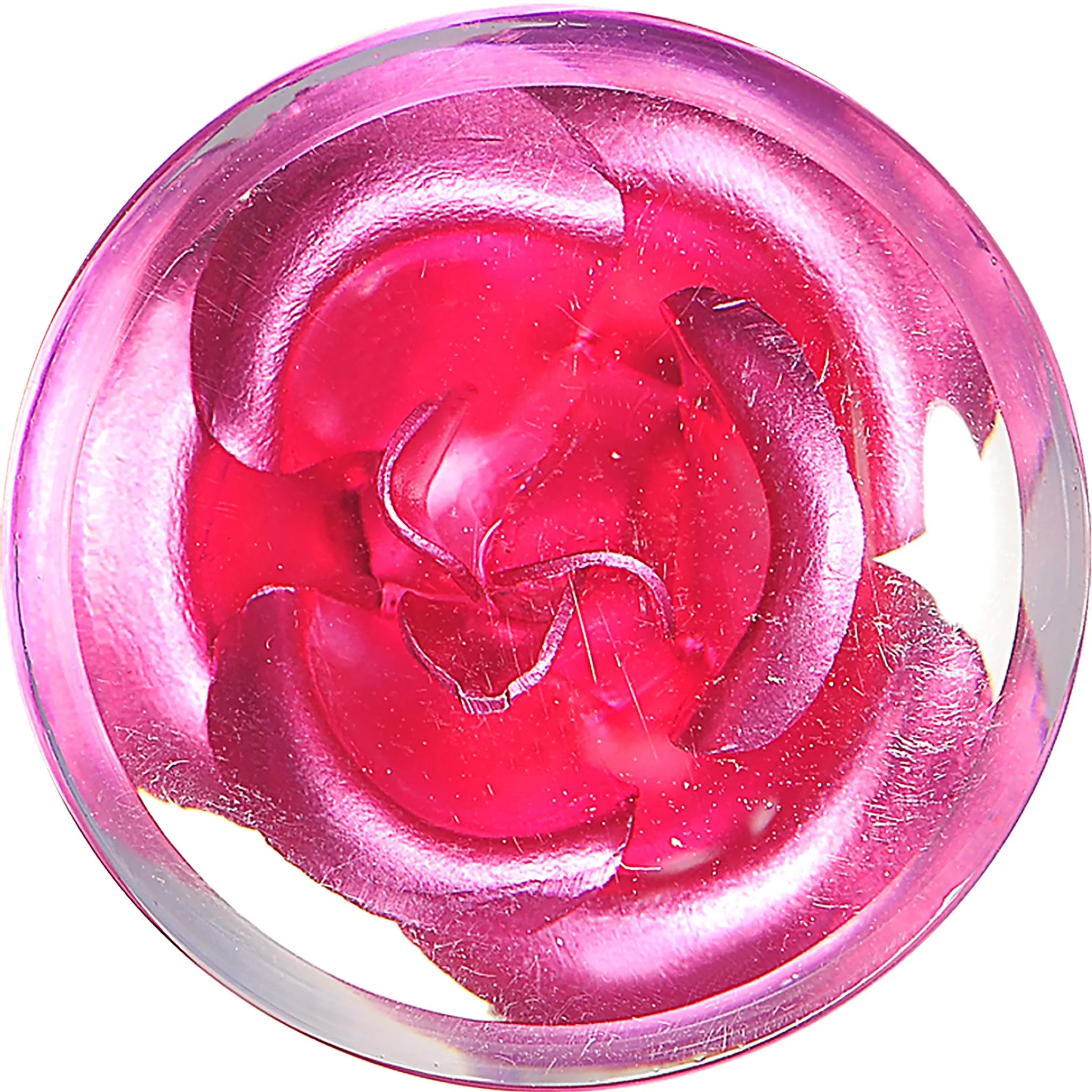 18mm Clear Acrylic Floating Pink Metallic Rose Flower Plug