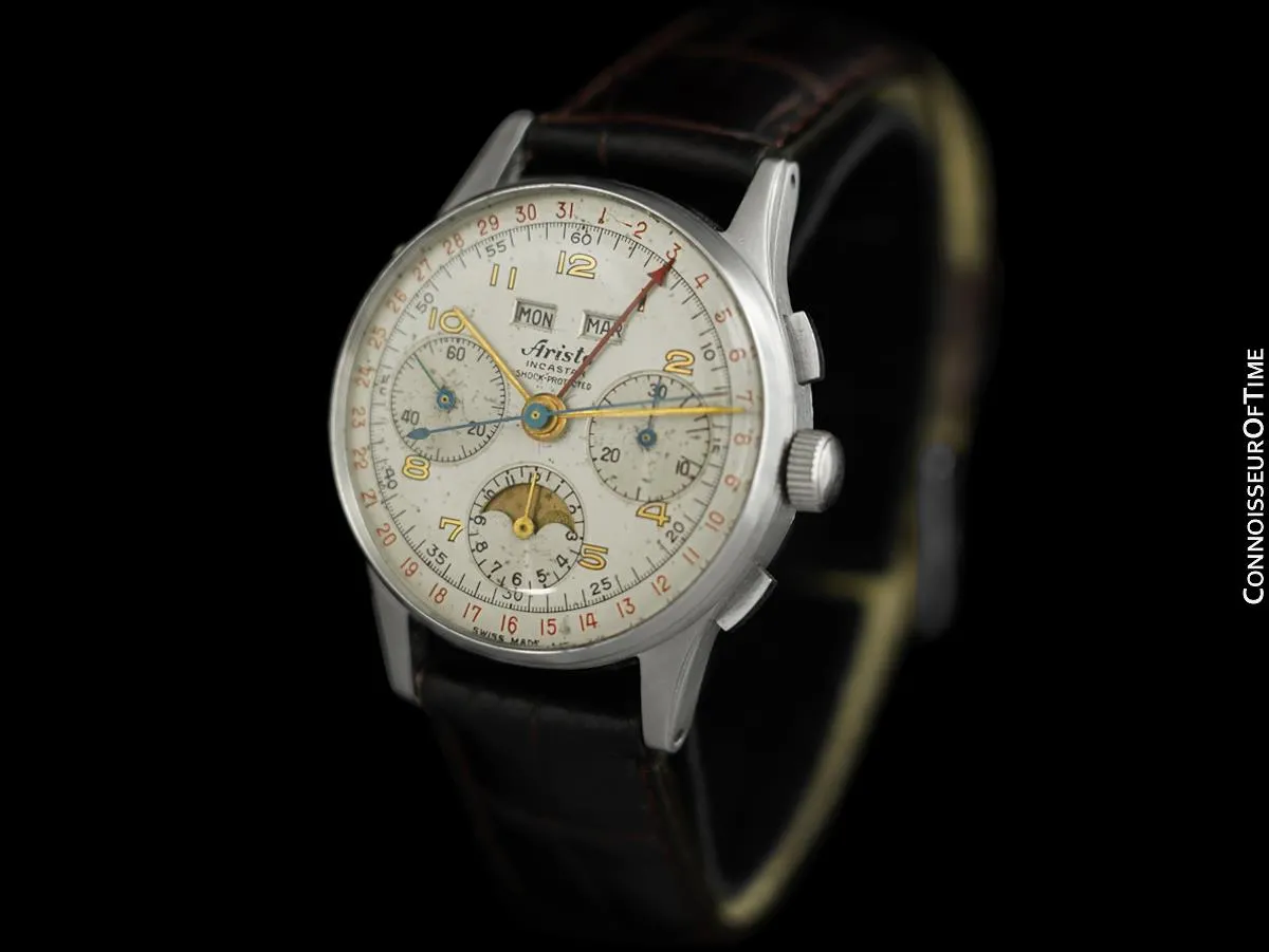 1950's Aristo Vintage Triple Calendar Chronograph, Stainless Steel - The Chronodato with Moonphase
