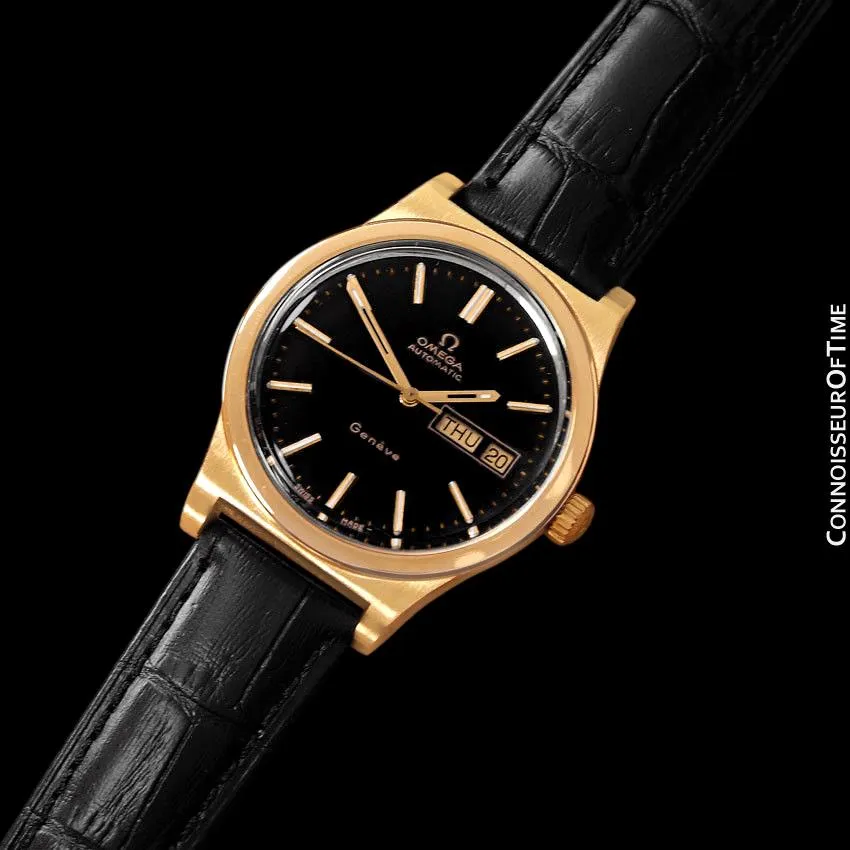 1970's Omega Geneve Classic Vintage Mens Watch, Automatic, Day Date - 18K Gold Plated & Stainless Steel