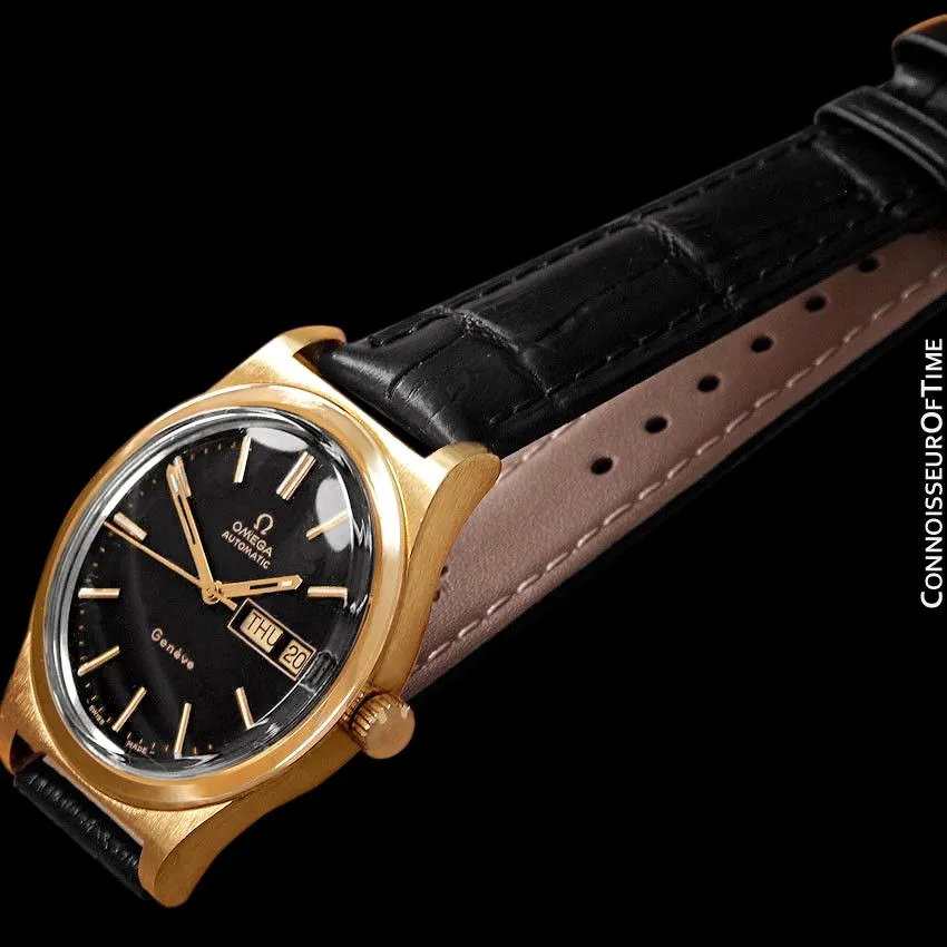 1970's Omega Geneve Classic Vintage Mens Watch, Automatic, Day Date - 18K Gold Plated & Stainless Steel