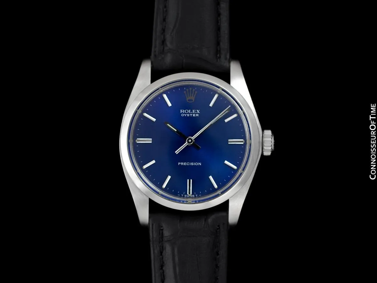 1974 Rolex Oyster Precision Classic Vintage Mens Handwound Watch with Blue Dial - Stainless Steel