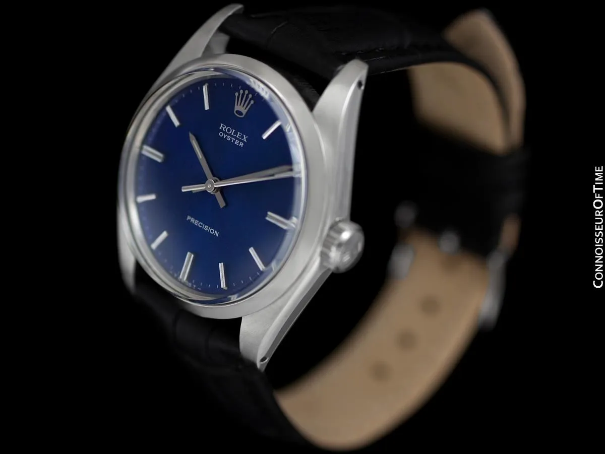1974 Rolex Oyster Precision Classic Vintage Mens Handwound Watch with Blue Dial - Stainless Steel