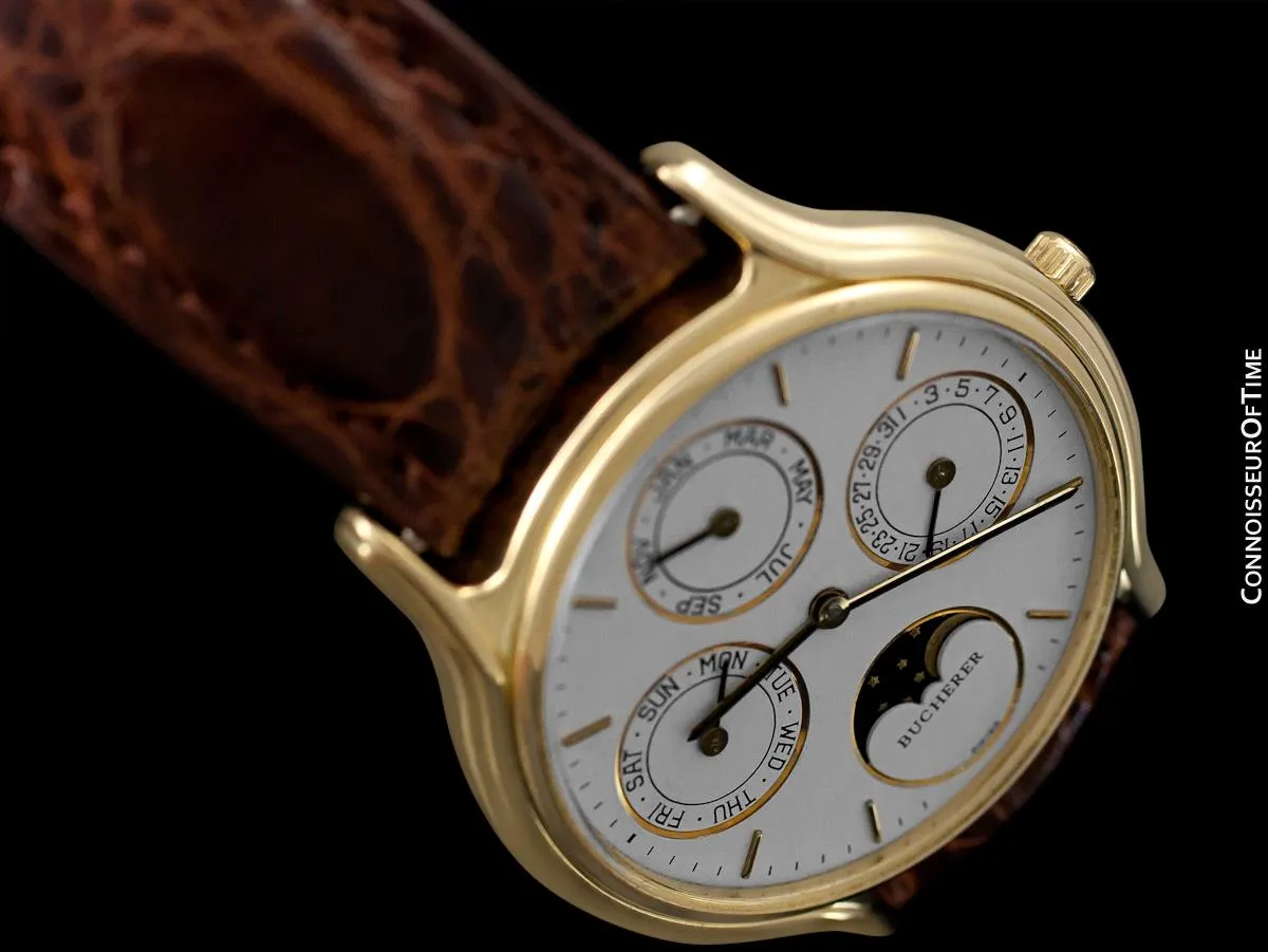 1980's Bucherer (Carl F. Bucherer) Vintage Mens Triple Calendar Quantième with Moonphase - 18K Gold