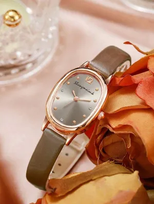 1pc Simple Cute Mini Oval Case Quartz Wristwatch