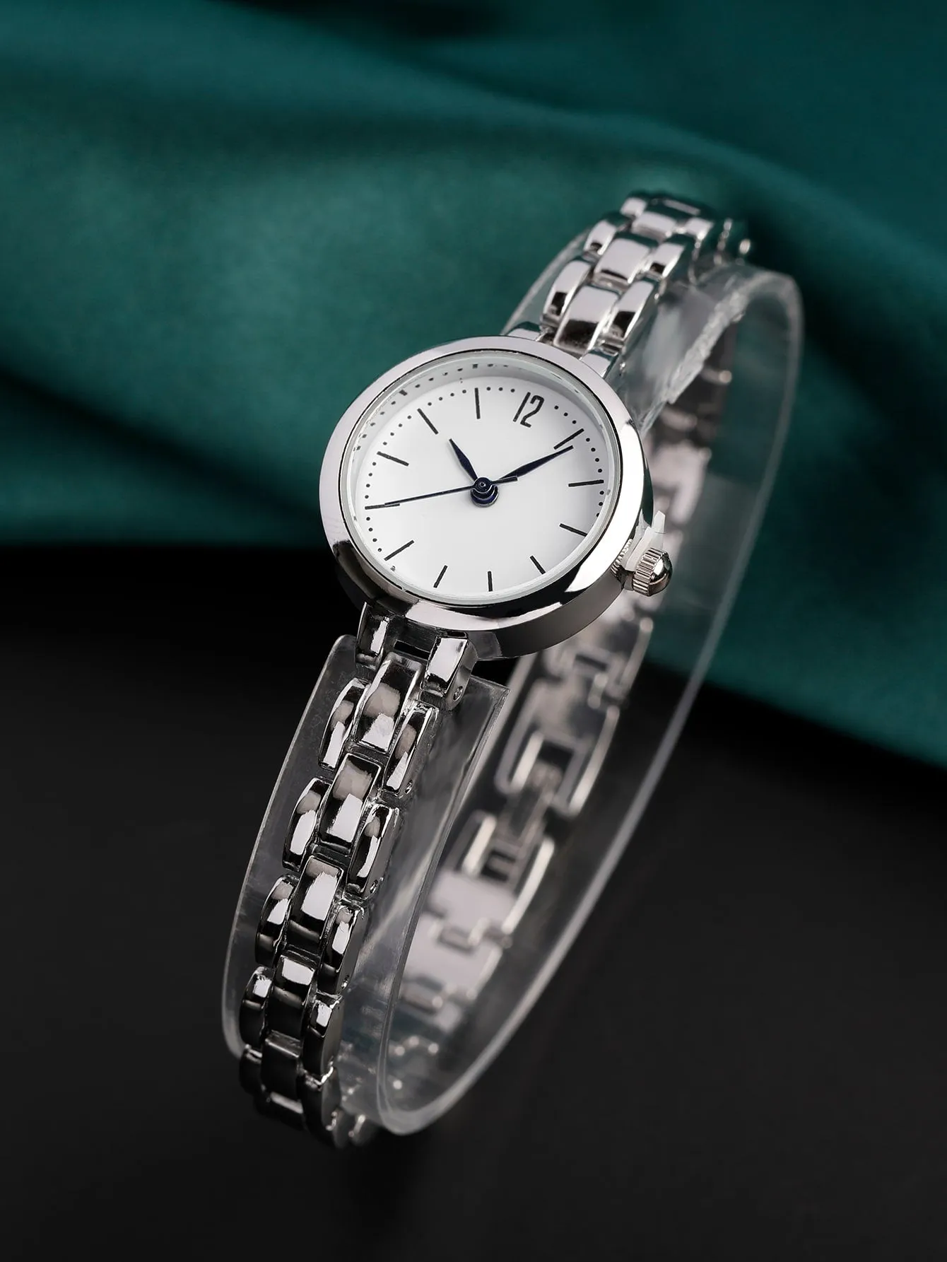 1pc Simple Round Pointer Watch - Silver