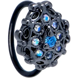 20 Gauge 5/16 Blue Aurora Gem Black Night Blossom Nose Hoop
