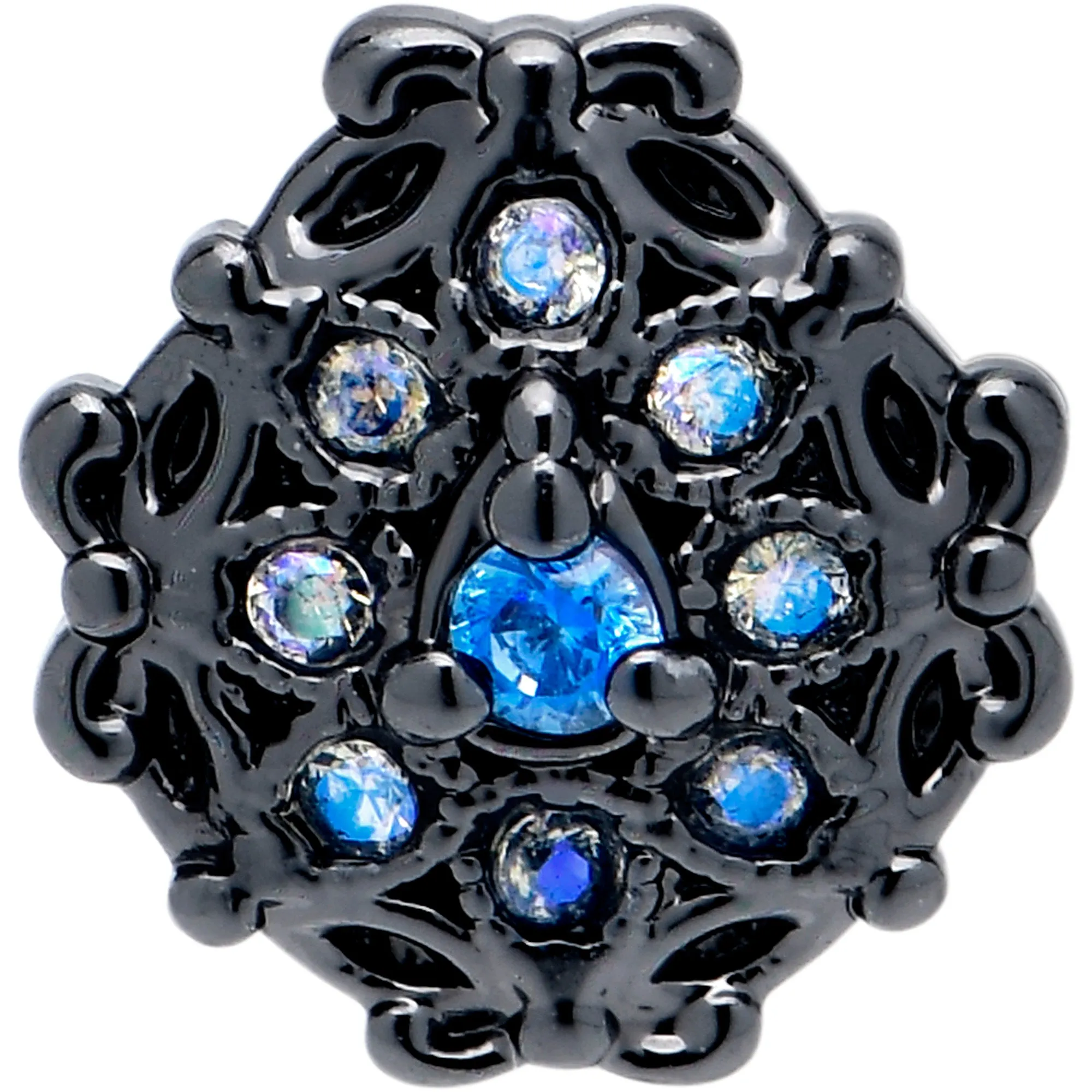 20 Gauge 5/16 Blue Aurora Gem Black Night Blossom Nose Hoop