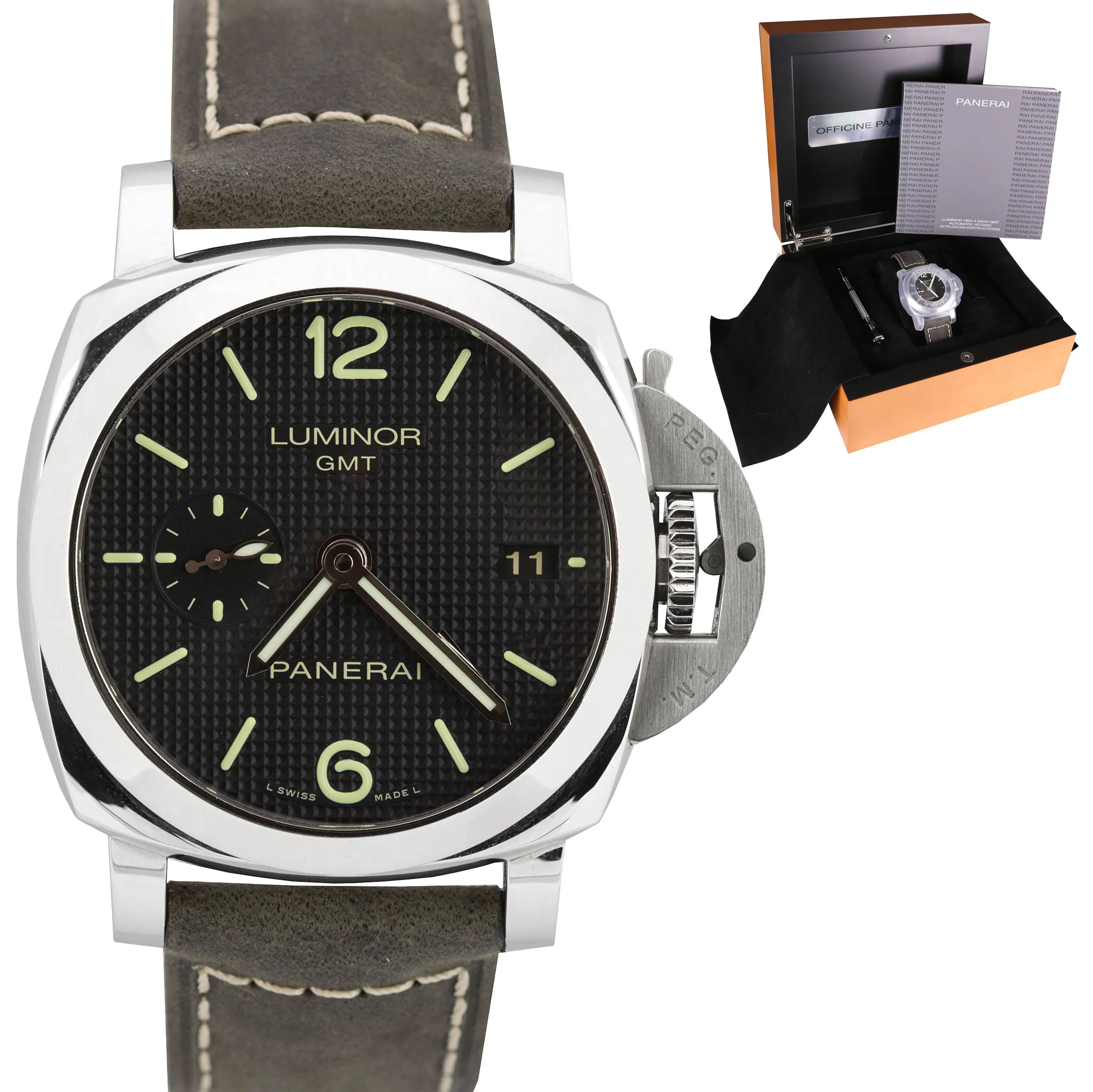 2015 Panerai PAM 535 R Luminor Hobnail 1950 GMT 3 Automatic 42mm Watch PAM00535