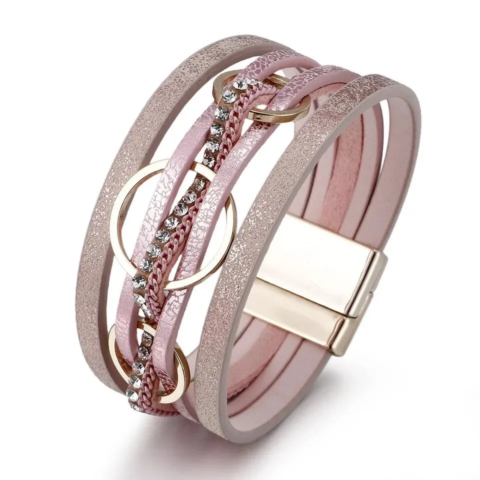 3 Ring Leather Magnetic Bracelet