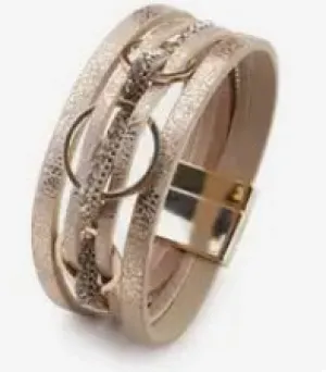 3 Ring Leather Magnetic Bracelet