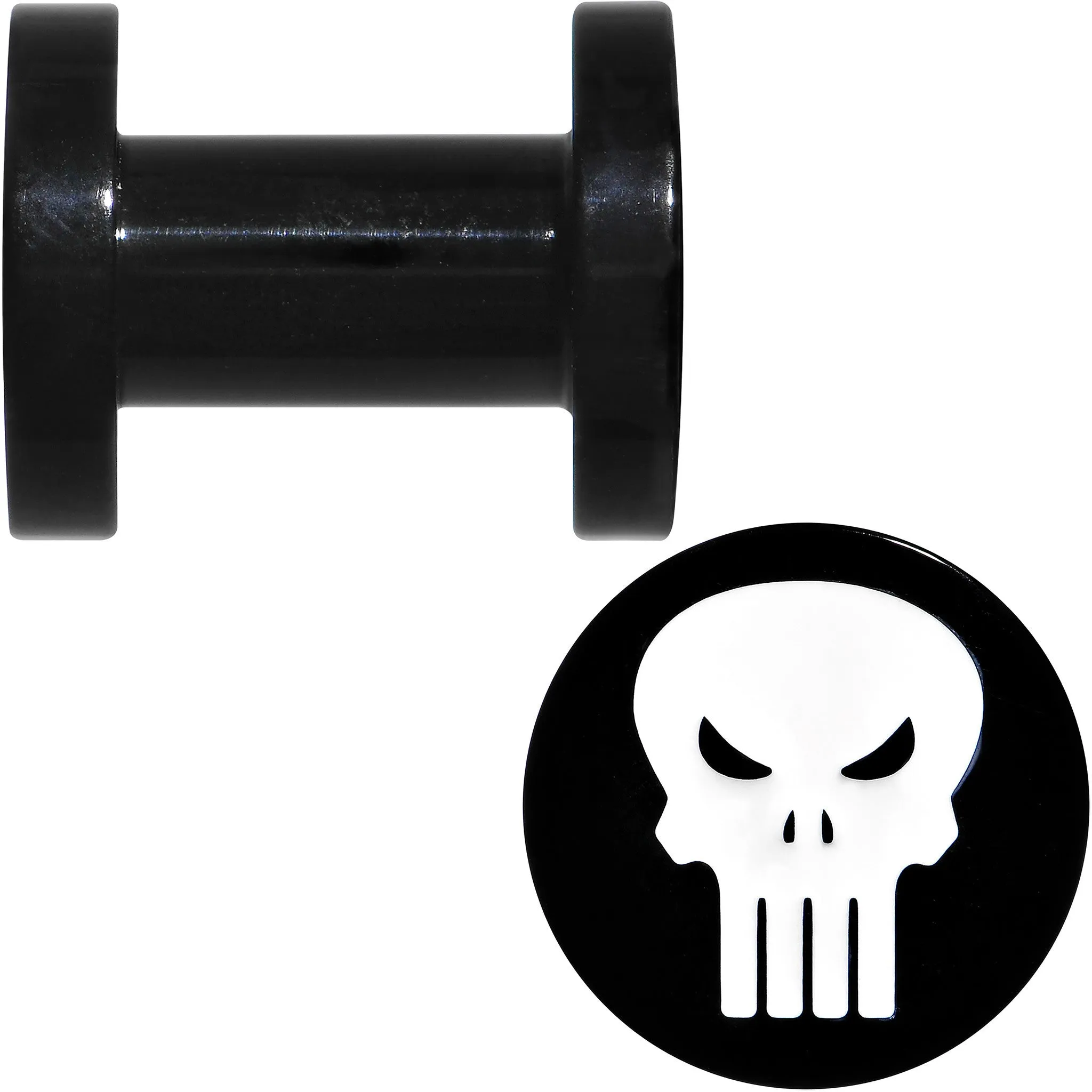 4 Gauge Black PVD Licensed The Punisher Logo Screw Fit Plug Set