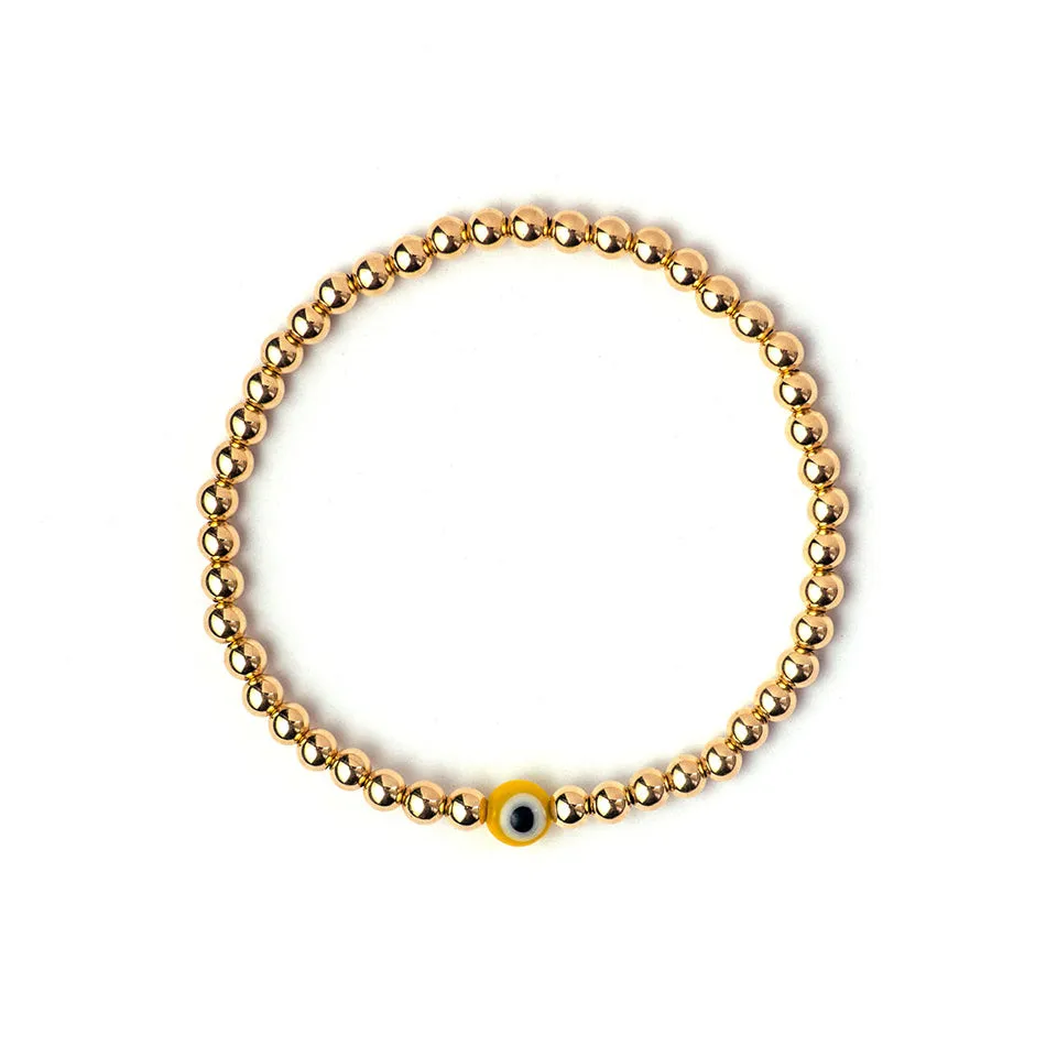 4mm Gold Bracelet with Evil Eye
