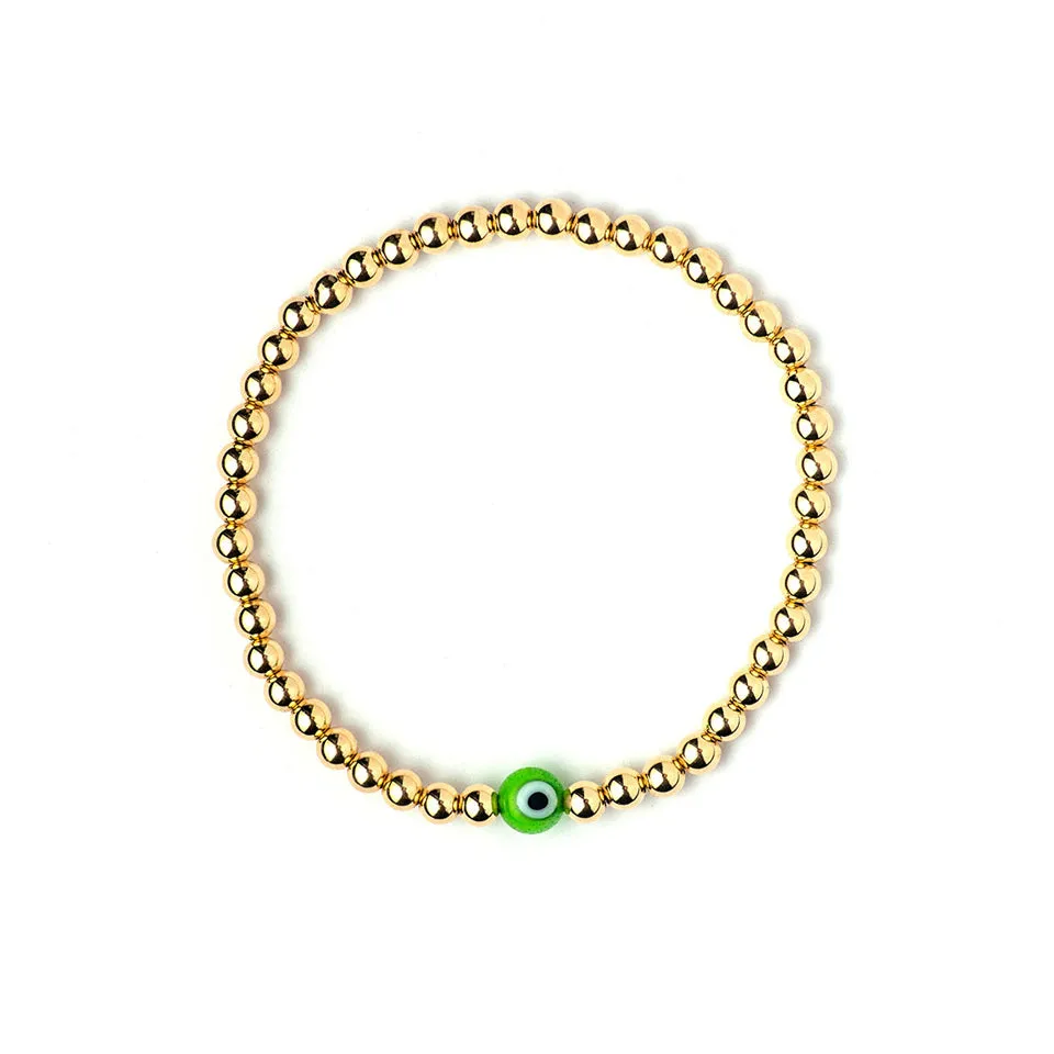 4mm Gold Bracelet with Evil Eye