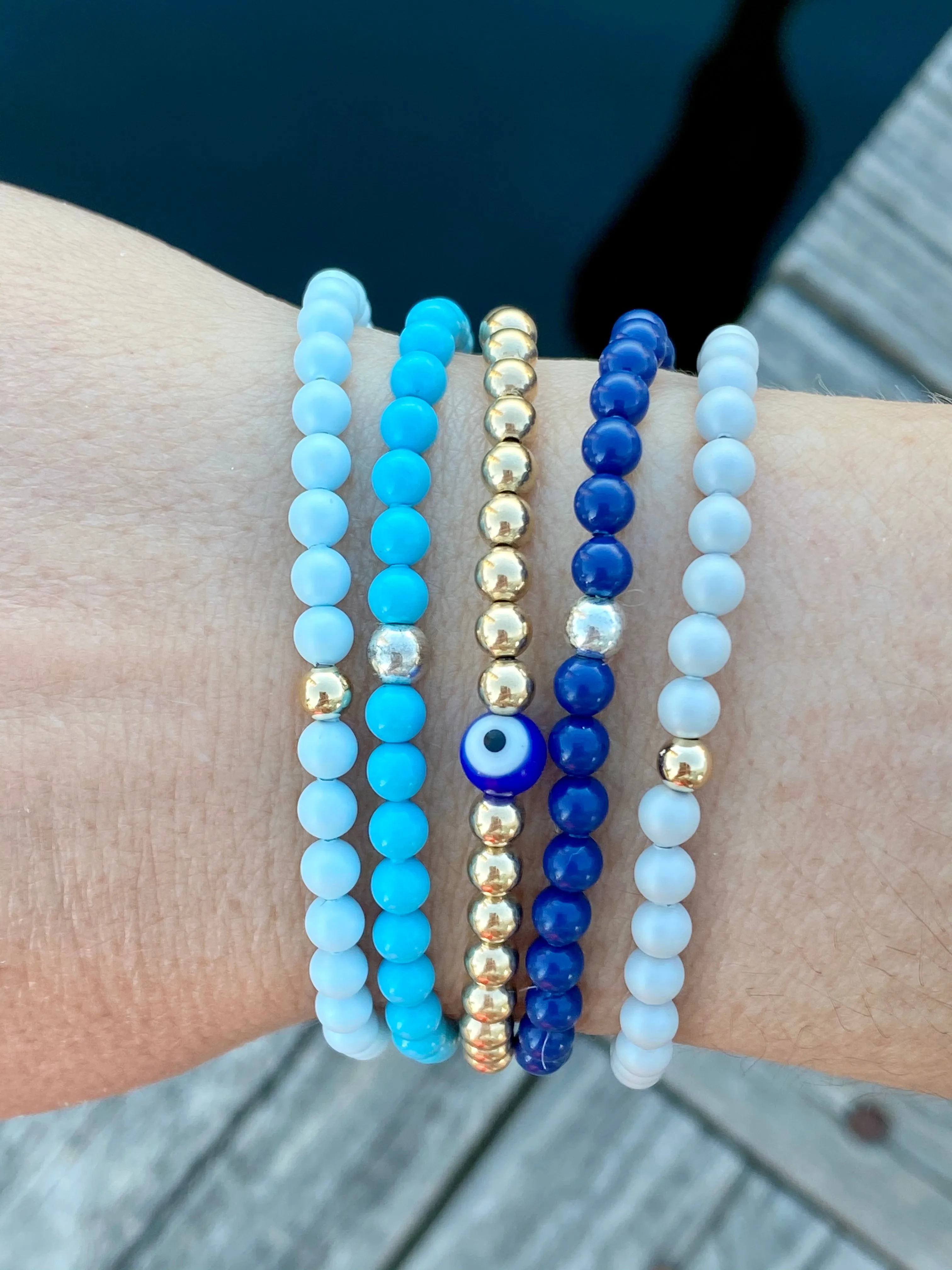 4mm Gold Bracelet with Evil Eye