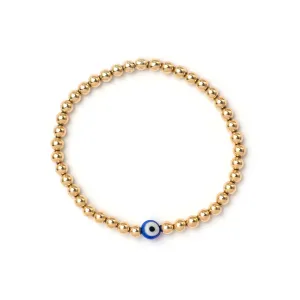 4mm Gold Bracelet with Evil Eye