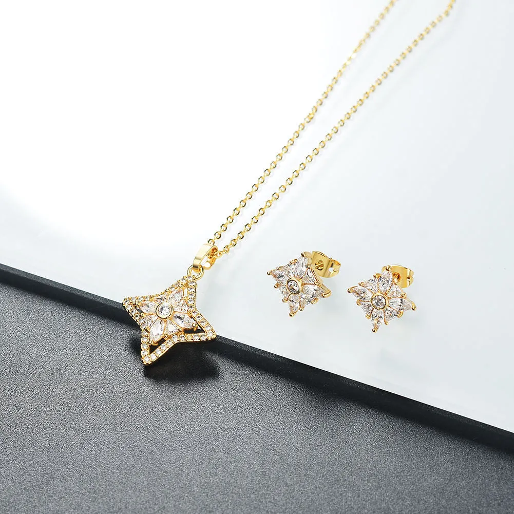 50% Discount Gold Necklace Jewelry Sets Gold Plated Earrings Crystal Jewelry For Ladies