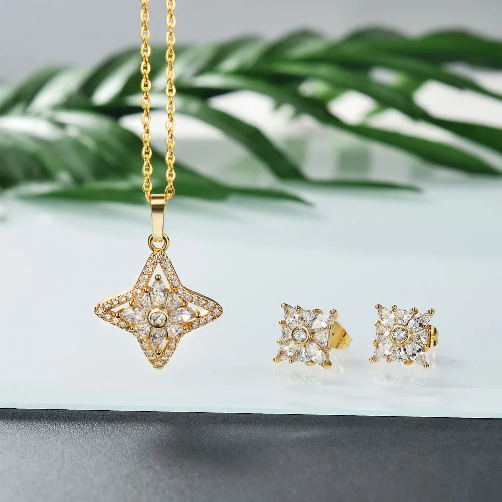 50% Discount Gold Necklace Jewelry Sets Gold Plated Earrings Crystal Jewelry For Ladies