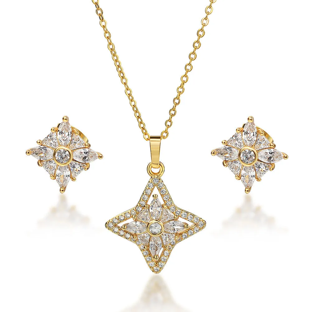 50% Discount Gold Necklace Jewelry Sets Gold Plated Earrings Crystal Jewelry For Ladies