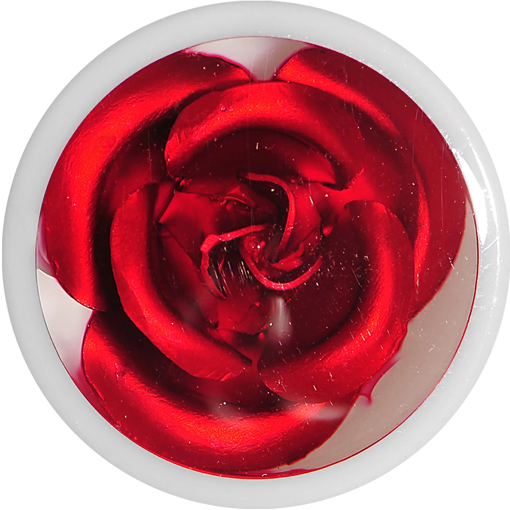 5/8 White Acrylic Red Metallic Rose Flower Plug